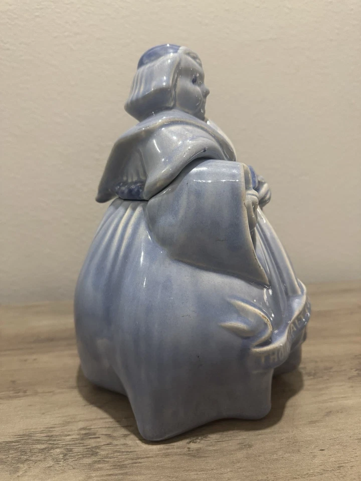 Vintage 1941 Red Wing Pottery BLUE Friar Tuck Cookie Jar "Thou Shalt Not Steal" - Image 3 of 4