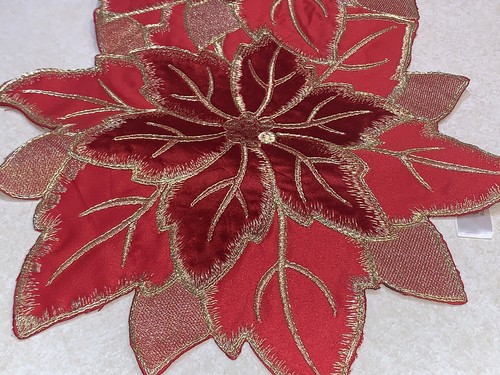34TH & PINE Table Runner Holiday Embroidered Poinsettia Red & Gold 14” x 36” - Picture 5 of 8