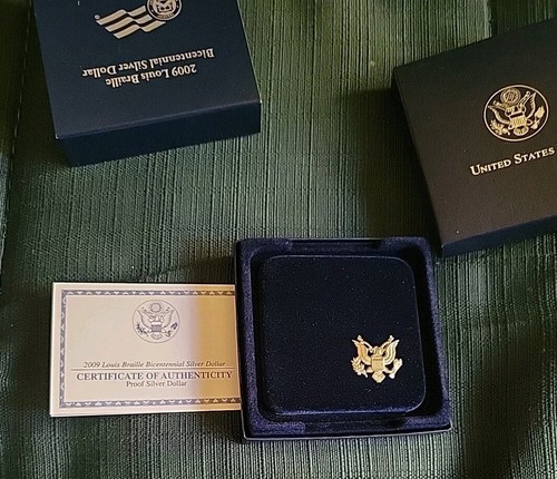 2009 Louis Braille Bicentennial Proof Silver $1 w/ Original Box & COA - Picture 2 of 5