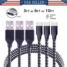 Braided USB C Type-C Fast Charging Data SYNC Charger Cable Cord 3/6/10FT LONG