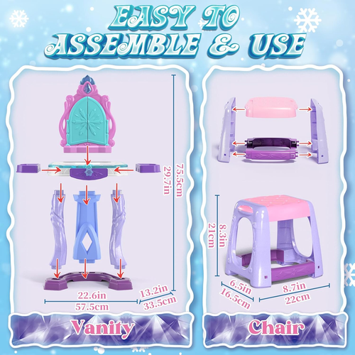 Pretend Play Kids Vanity Table and Chair Set, Girls Makeup Table with Mirror Sto - Picture 6 of 7