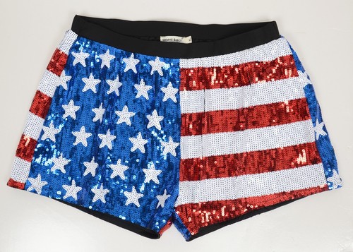 Plus Size Women's Mid Rise July 4th USA Flag Star Stripes Sparkly Sequin Shorts - Foto 1 di 6
