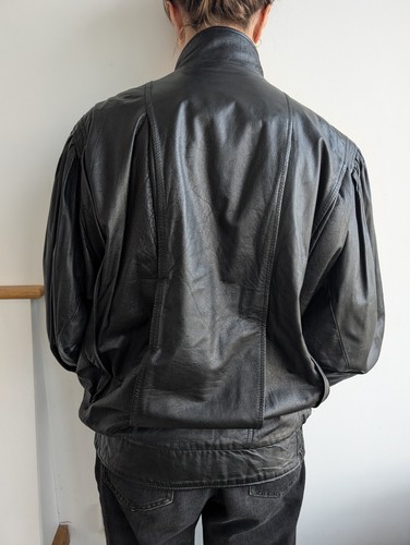 Chaqueta bomber C&A vintage de cuero negra - Imagen 3 de 9