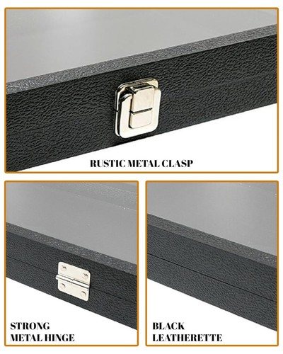 Novel Box Glass Top Black Leatherette Jewelry Display Case, 15 Jar Insert Tray - Picture 18 of 21