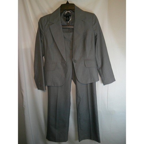 Zierlicher raffinierter grauer Hosenanzug Karriere Business Interview Blazer 0P