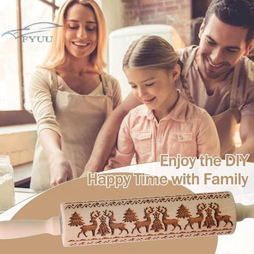 DIY Engraved Embossing Wooden Rolling Pin With Christmas Elk Pattern For Kitchen - Picture 8 of 8