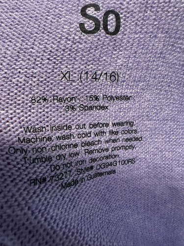 SO Youth Girls Lavender Color dress long sleeve size XL 14/16 - Picture 6 of 7