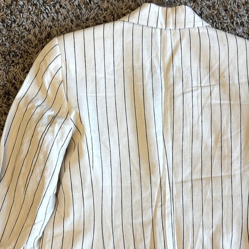 ANN TAYLOR The Hutton Blazer in Pinstripe Linen Blend Ivory Cream Size 2 NWT - Picture 6 of 11
