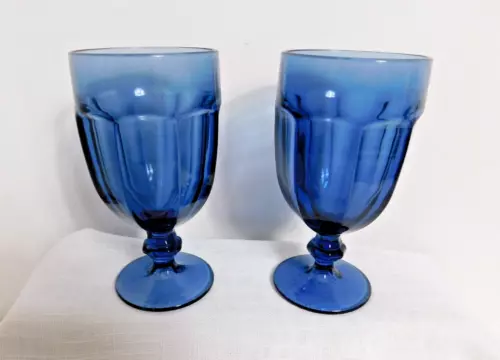 D7 - Libbey USA Gibralter Duratuff Cobalt Blue Iced Tea Goblets Lot of 2