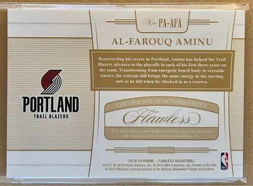 2019 Panini Flawless Al-Farouq Aminu Trail Blazers Patch Auto /10 #PA-AFA - Picture 6 of 24