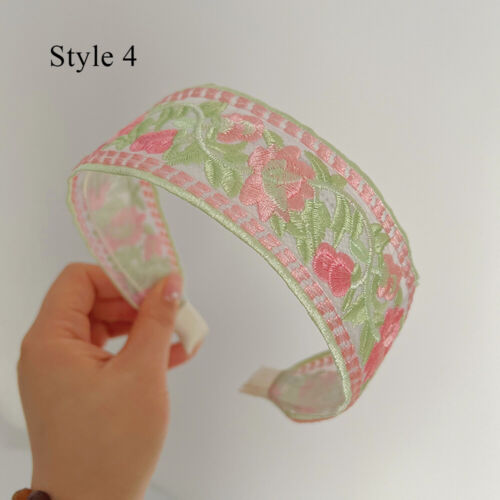 Baumwolle Leinen Kopfreifen Blumen bestickt breit Haarreif Damen Haarschmuck➳ - Bild 13 von 19