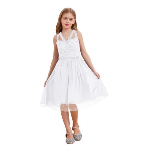 Kids Girls Flower Dress Crossed Spaghetti Strap A-line Ruched Banquet Wedding - Picture 27 of 50