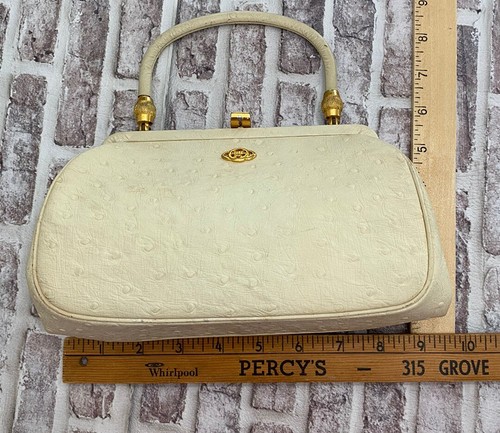Borsa a mano piccola Bien Davis struzzo bianco vintage anni '60 MCM telaio borsa foderata - Foto 10 di 11