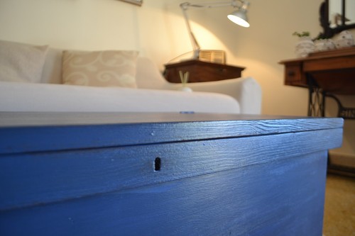 Cassapanca in Legno Massello Baule stile Vintage Cassa Panca Blu con contenitore - Foto 17 di 18