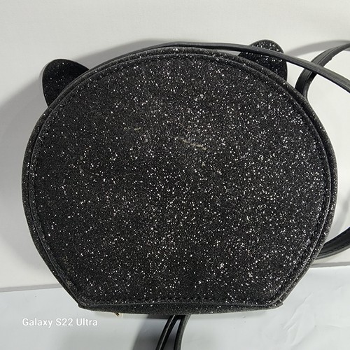 Gap Kids Black Cat Canteen Cross Body Purse Pink Ears Zippered Glitter - Picture 3 of 6