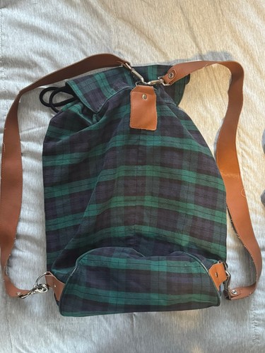 Vtg 90s Disney World Very Rare Drawstring Backpack Plaid Leather Trim Straps - Picture 3 of 4