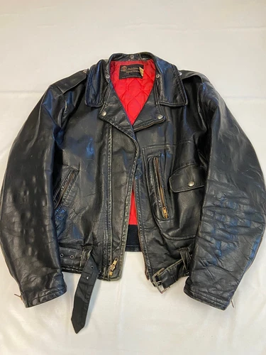 Mens OAKBROOK Vintage 1960s Steerhide Leather D-Pocket Motorcycle Jacket Sz L/M