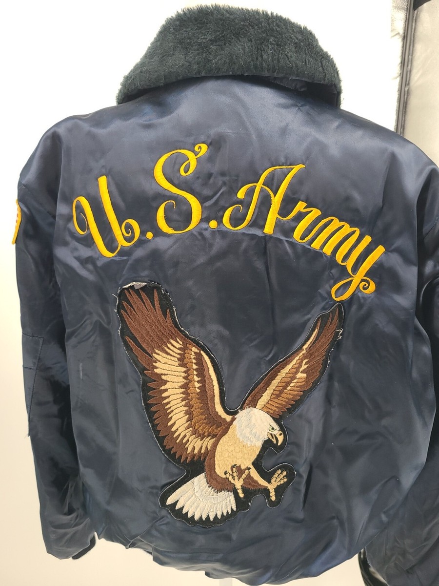 santaku 4way satin military jacket ネイビー Vintage U.S. Army Satin Bomber Flight Jacket, Sherpa Lined