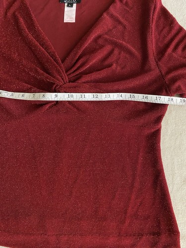 Xscape Blouse Womens Large Flared Sleeve Pullover Twist Knot Red Sparkle Top - Picture 11 of 14
