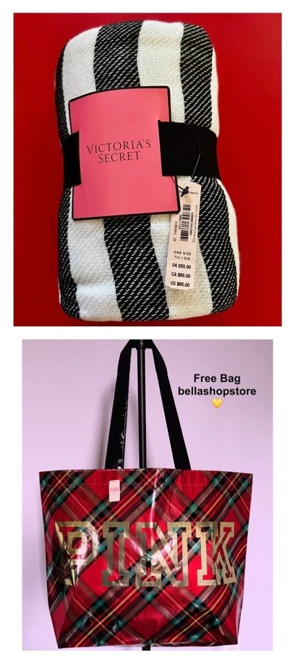 Victoria's Secret Throw Blanket Striped Beach Finge 50 x 60 Free Tote Bag - Image 2 of 4