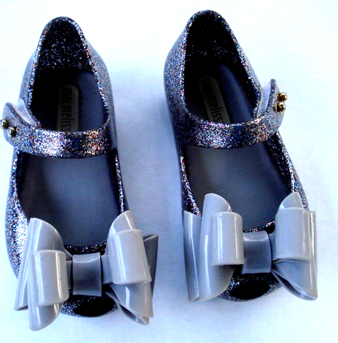 Mini Melissa Sparkle Ballet Mary Jane Peep Toe Toddler Shoes Bow Sz 2 - Picture 4 of 8