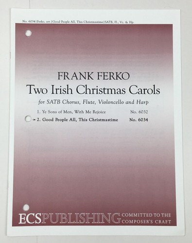 Two Irish Christmas Carols SATB Chorus Flute Cello Harp Sheet Music Frank Ferko - Picture 6 of 9