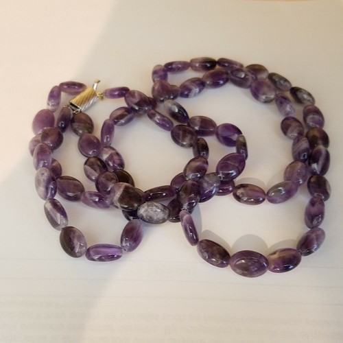 Genuine Purple Amethyst Large Oval Beads Sterling Silver Clasp Necklace 20" - Picture 9 of 10