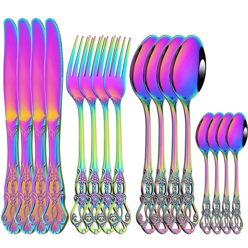 16Pcs Flatware Gold Dinnerware Set Stainless Steel Cutlery Home Tableware Set - Bild 21 von 23