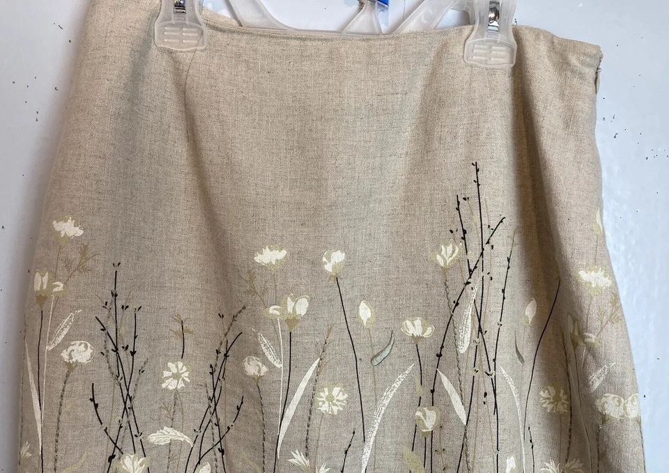 Falda Lápiz Y2K Vintage B Musgo Sastre Mezcla Lino Talla 6 Floral Bordada Años 90 Foto 2 de 4