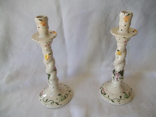 Vintage 11" Hand Painted Pair Of Candlesticks Portugal