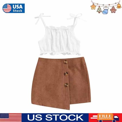 Kids Baby Girls Outfits Floral Ruffle Off Shoulder Tops Shorts Skirt Set Clothes - Picture 1 of 10