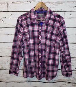Eddie-Bauer-Plaid-Button-Up-Shirt-Long-Sleeve-Womens-XL-Top-Purple-Pink-Blue