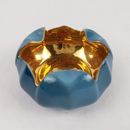 Limoges Frankreich Gold & Türkis Blumen Aschenbecher oder Schmuckschale mit Schloss Stempel - Bild 3 von 10