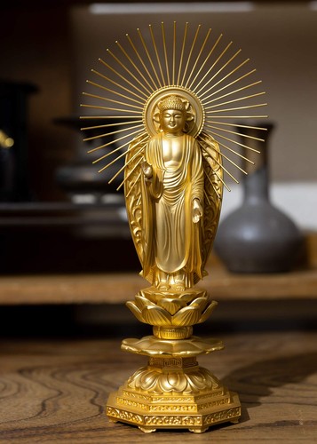 Buddha statue Amida Nyorai Gosai 19.5cm gold plated/24K gold Buddhist sculptor - Picture 2 of 9