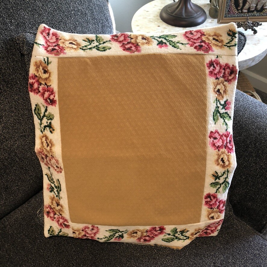 Vtg Handmade Pillow Cover 18"x16" Rose Needlepoint Tapestry Gold Jacquard Unused