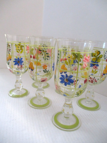 Vintage Set of 5 Tracy Porter Style Hand Painted Water Goblets 8" - Picture 17 of 23