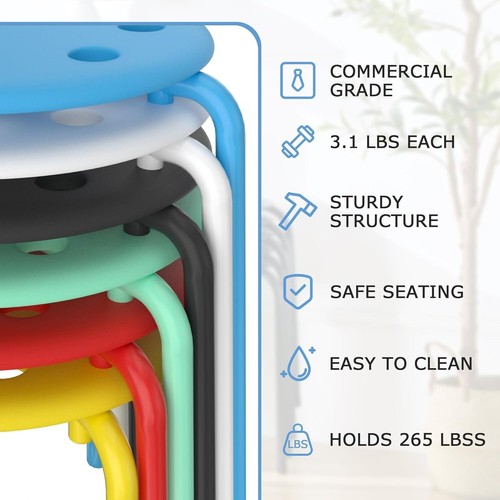 Set of 6 Colorful Portable Stools - 17.7 Inch Height, No Assembly Required - Picture 7 of 10