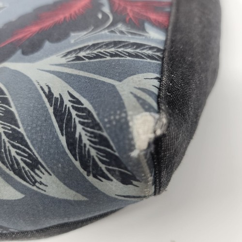 Crossbody Travel Bag Black Denim Hand Made Hawaiian Print Patch Front Zip Close - Picture 3 of 14