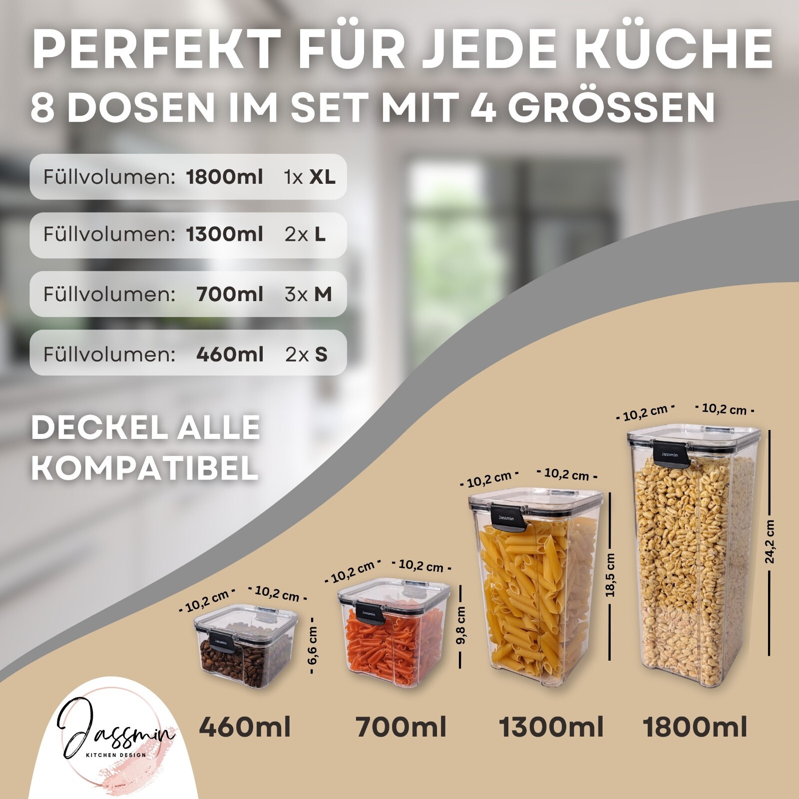 Vorratsdosen, Vorratsdosen-Set, Aufbewahrungsbox-Küche, Vorratsbehälter, Gläse