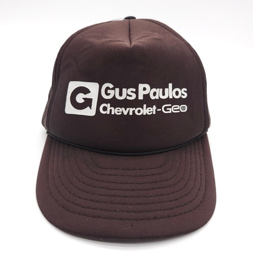 Vintage Gus Paulos Chevrolet Geo Snapback Rope Trucker Hat Foam Ball Cap Black - Picture 2 of 7