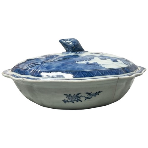 Antico piatto da portata porcellana blu cinese Export Nanking Canton con coperchio - Foto 2 di 21