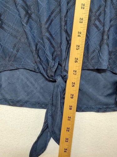 Suzanne Betro Womens Blue Top 3X Stretch Tunic Blouse Bell Sleeve Longlines Tie  - Picture 13 of 15