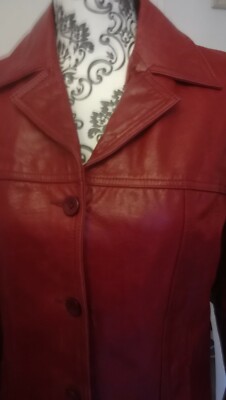 Veste Longue Femme En Cuir Agneau Redskins - Couleur Bordeaux, Taille 40/42, Occasion Comme Neuve
