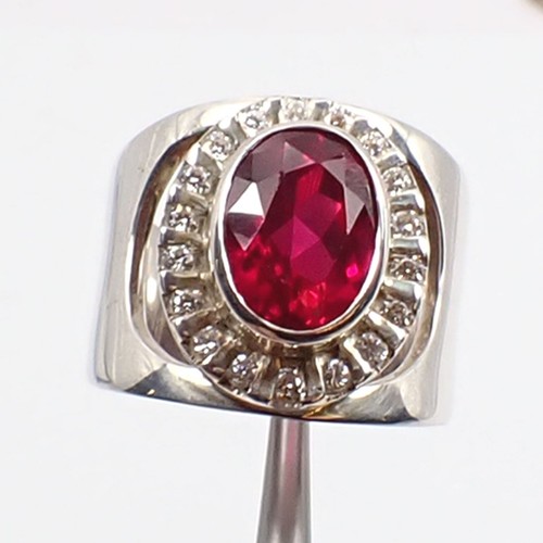 13x10mm Oval Created Ruby & CZ Gemstone Large Statement Ring 925 Sterling Silver - Picture 6 of 12