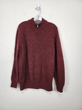 LL Bean 1/4 Zip 100 Shetland Wool Burgandy Sweater Size XL