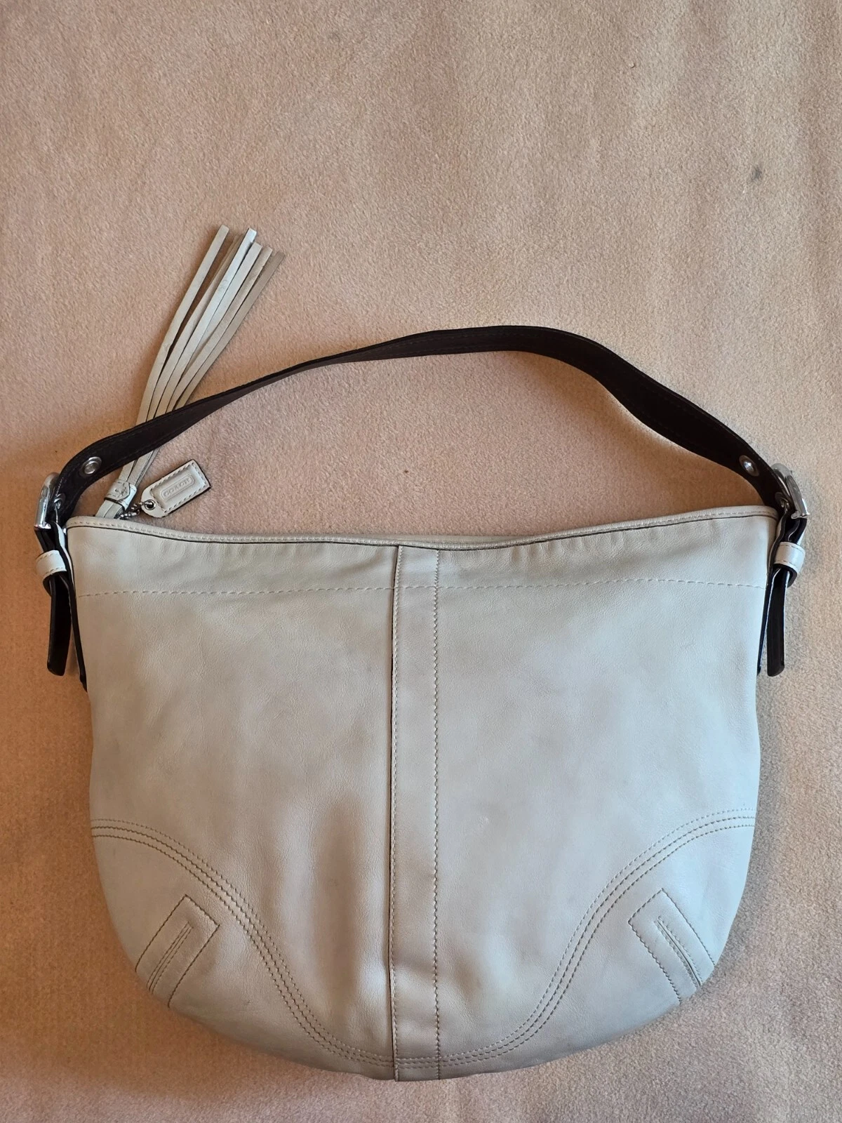 Borsa a tracolla Coach vintage grande Soho in pelle borsetta borsetta bianco sporco