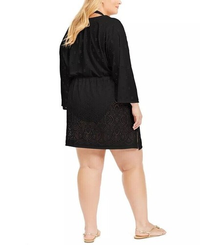 Dotti Solid Black Plunge Neck Swimsuit Cover-Up NWT Plus Size 2X - Picture 2 of 6