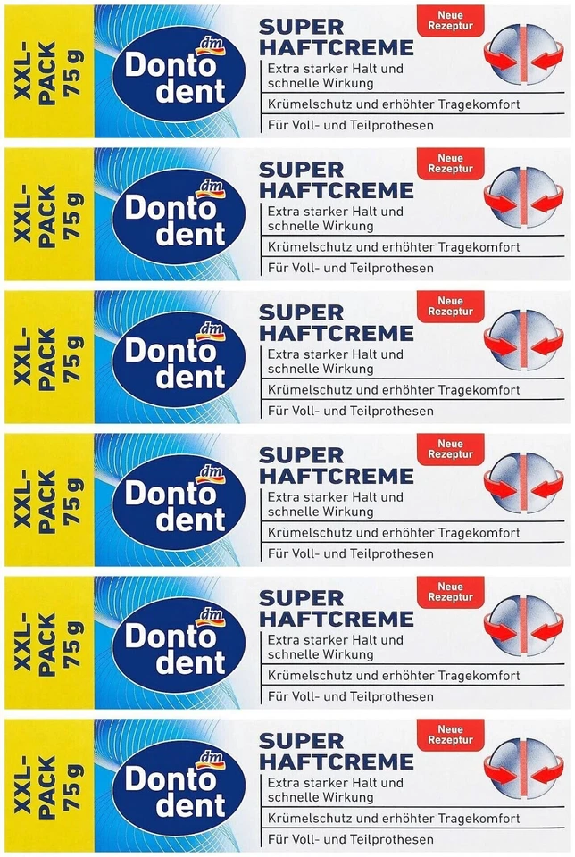 ✅ Dontodent Haftcreme Extra Stark mit frischem Geschmack ganztägiger Halt 6x75g✅