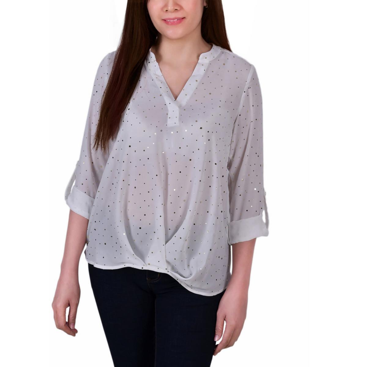 Женская блузка Petites PXL BHFO 0617 с рукавами металлик цвета слоновой кости и 3/4 из коллекции NY Collection 0617
