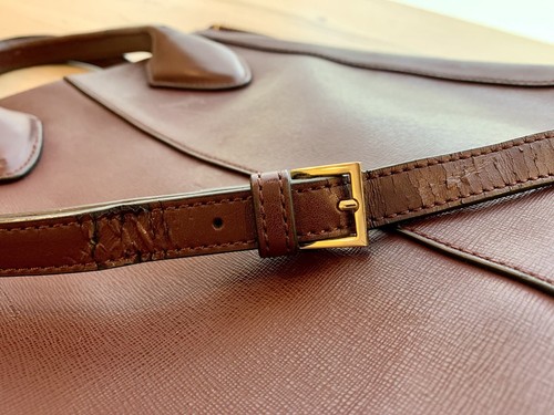 POUR LA VICTOIRE Burgundy leather handbag 2 Gold Side Zip Tote Straps Maroon WOW - Picture 18 of 21